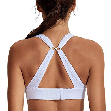 CRZ YOGA Women's High Impact Wirefree Padded Sports Training Bra with Front Convertible Strap