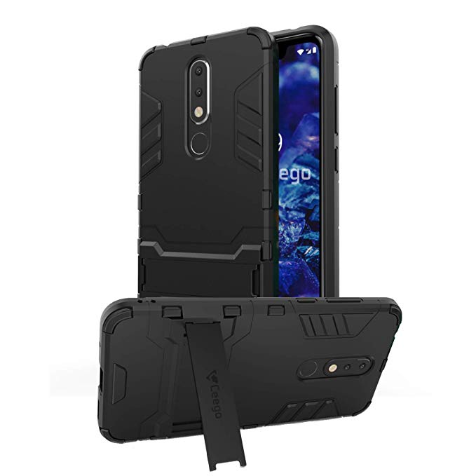 Ceego Back Cover for Nokia 5.1 Plus - Stealth Defence Back Case for Nokia 5.1 Plus [with Shock Protection & Built-in Stand] – Matte Black