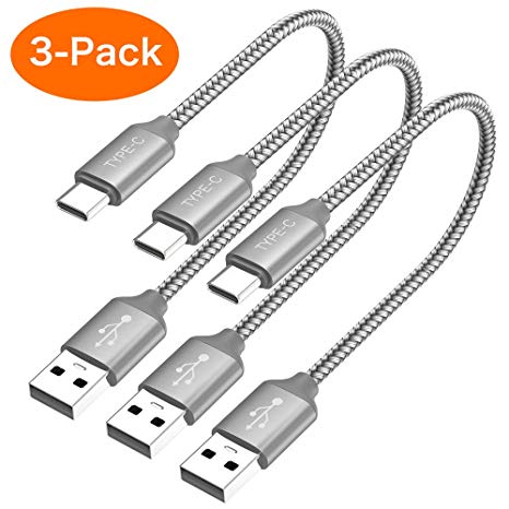 USB C Cable Short, [1ft 3 Pack] USB Type C Cable Braided Fast Charge Cord Compatible Samsung Galaxy Note 9 S9 Note 8 S8 S8 , LG V35 V30 G7 G6,Pixel 3 XL,HTC 11 12,Power Bank and Portable Charger(Grey)