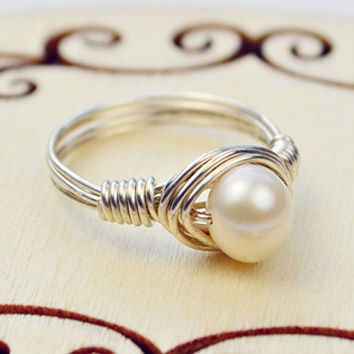 Freshwater Pearl Sterling Silver or Gold Filled Wire Wrapped Ring- Custom Made to Your Size 4-14