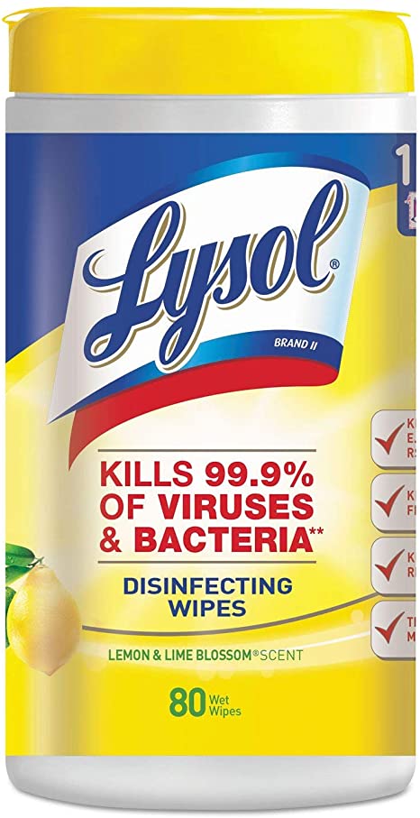 Lysol Disinfecting Cleaning Wipe, 8" x 7", White 80 per Each