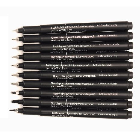 Magicdo® 10 Pcs Sketch Fine Point Pen, Assorted Tip Sizes 0.20/0.25/0.30/0.35/0.40/0.45/0.50/0.55/0.80/0.65mm, Professional Fine Point Drawing Pen for adult writing, Technical Fine line Pen (10 Black)