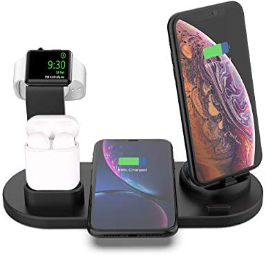 Wireless Charger, Acokki 4 in 1 Wireless Charging Stand for Apple Watch and Airpod, Charging Station for Multiple Devices,Qi Fast Charging Dock for iPhone Samsung(No AC Adapter)