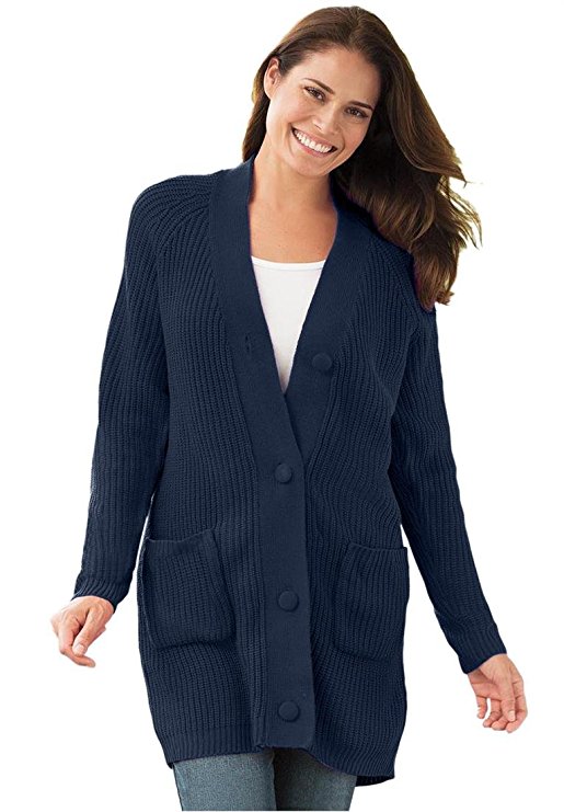 Women's Plus Size Cardigan In Shaker Knit