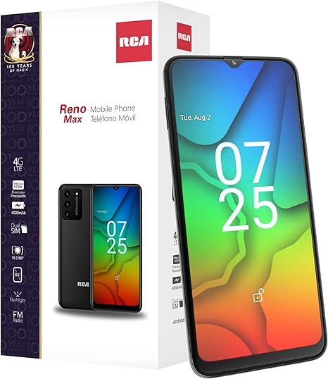 RCA Reno Max | 6.5” HD  Brightness Boost Display | 64GB   4GB RAM | 4G LTE Unlocked Smartphone | Android 12 | Octa Core Processor | 16MP Triple Camera | 4000 mAh Battery | Black | T-Mobile