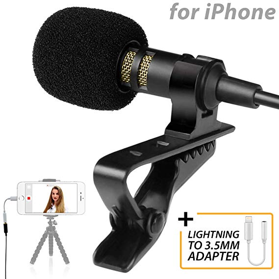 PowerDeWise Lavalier Microphone for iPhone with Lightning Adapter - Lapel Microphone for iPhone 5 6 7 8 X - iPhone Compatible External Microphone - iPhone XR, XS, XS Max Microphone