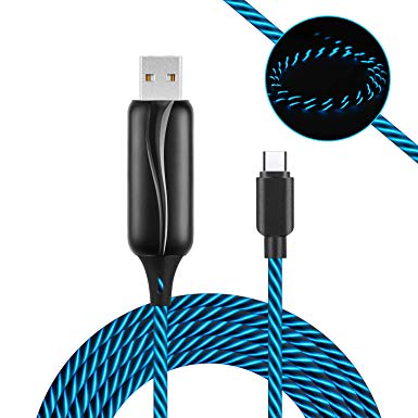 Blazing Fun Type C Cable Light Up Charging Cable Charger Powerline USB Cable（360 Degree Light） Flowing Visible LED USB Cable（3Ft） for Samsung S8/S9, Google Pixel3/Pixel2,LG V30/V20,Moto Z/Z3 (Black)