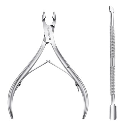 Cuticle Nipper, Saxhorn Cuticle Cutter and Remover with Cuticle Pusher for Dead Skin - Durable Manicure Tools and Cuticle Clippers- Stainless Steel