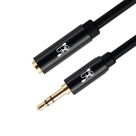 Super HD 3.5mm Aux Stereo Audio Extension Cable Male to Female Type 24K Gold Plated Step Down Design Metal Connectors with High Purity OFC Conductor Black-8Feet