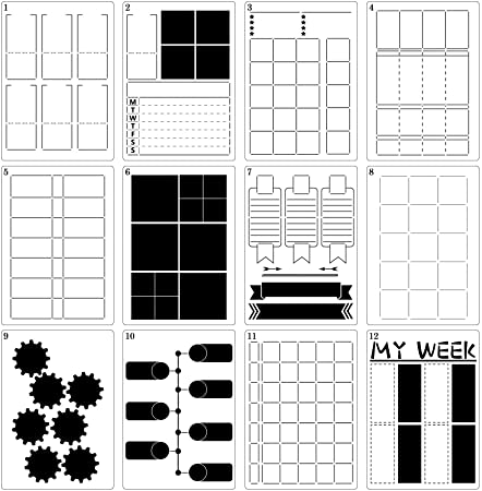 12 Pieces A5 Journal Stencils Plastic Planner Set DIY Templates Planner Weekly Layouts Bullet Dot Grid Journal Stencils for DIY Notebook Diary