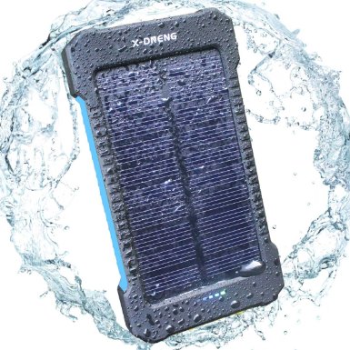 Solar Charger X-DNENG 10000mAh Solar Power Bank Solar Battery Charger External Backup Battery Pack Dual USB output with LED Flashlight Shockproof Waterproof Dust-Proof - Blue