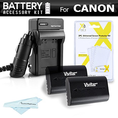 2 Pack Battery and Charger Kit For For The Canon EOS 60D, 70D, 5D Mark II, 5D Mark III & 7D, 7D Mark II, EOS 5DS, 5DS R DSLR Camera Includes 2 Extended Replacement LP-E6 (2000mAH) Battery (with Info-Chip!)   Ac/Dc Charger   . (Battery Shows time on LCD!)
