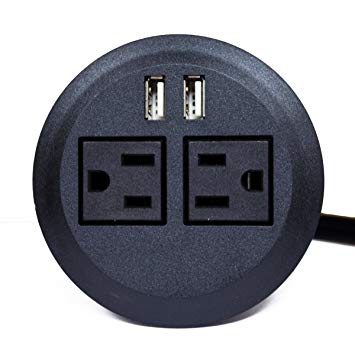 ApexDesk UL Certified Power Grommet (Black - Two Power Outlets, Two USB Ports)