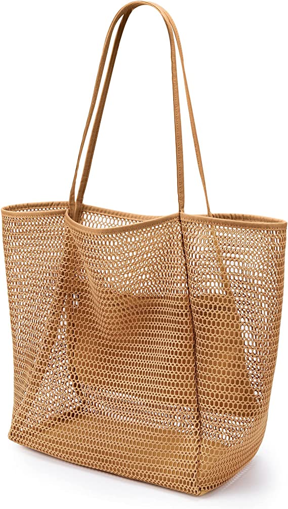 KALIDI Mesh Tote Bag,23L Beach Bag Extra Large Tote Bags for Women with Zip Pocket Shoulder Bag Summer Beach Bags Reusable Shopping Bag for Picnic Holiday Travel Grocery