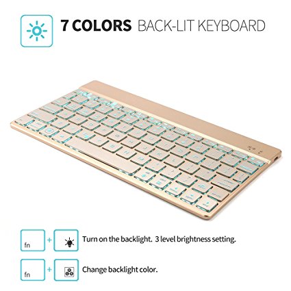 iPad Pro Keyboard, SENGBIRCH Ultra Slim 7 Colors Back-lit Bluetooth Keyboard for iPad Pro, iPad Air 3/2/1, iPad Mini 4/3/2/1, iPad 4/3/2 and other Bluetooth Enabled Devices, Gold