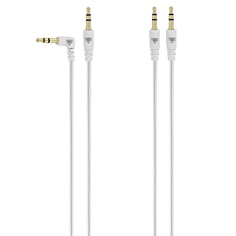 Chromo Inc® 2x Pack 3.5mm Auxiliary Cable 1 Angled and 1 Flat Audio Music Aux - White