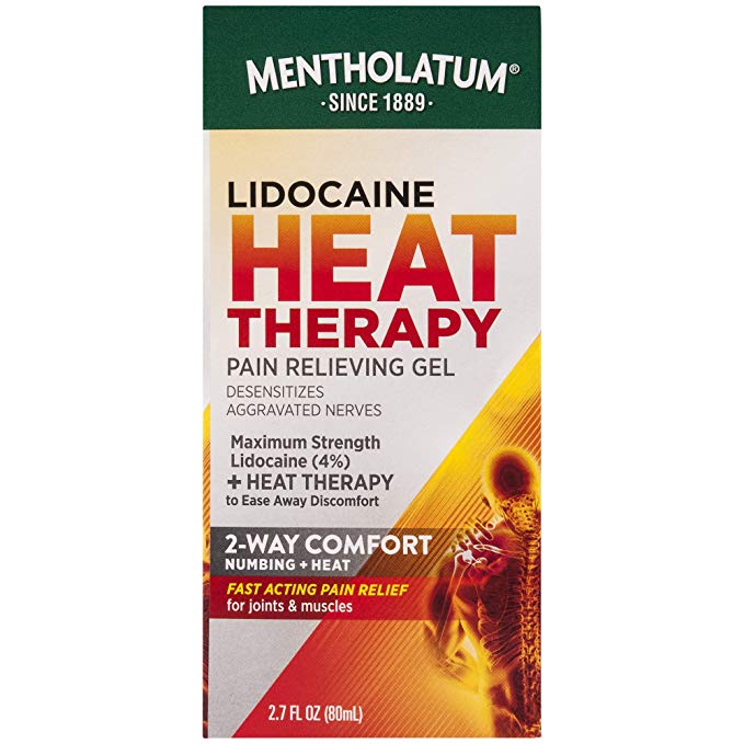 Mentholatum Lidocaine Heat Pain Reliving Gel Maximun Strength Heat Therapy for Fast Acting Easing of Discomfort, 2.7 Oz