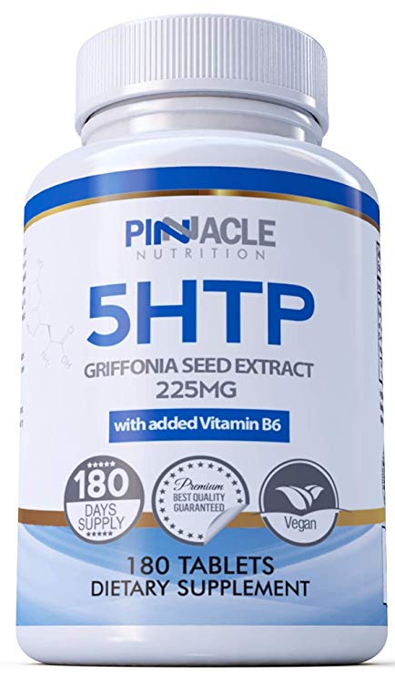 5-HTP High Strength 225mg Griffonia Seed Extract Equivalent with Added Vitamin B6 | 6 Month Supply | Highest Absorption 5HTP Tablets | Not Valerian