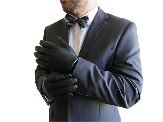 FOWNES Men's Cashmere Lined Black Lambskin/Conductive Leather Gloves