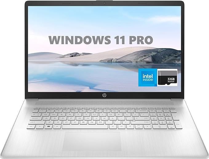 HP 17 Laptop, 17.3” HD , Intel Quad Core i3-1125G4 Processor, 32GB RAM, 1TB SSD, Windows 11 Pro, Anti-Glare Display, Long Battery Life, Wi-Fi, Bluetooth, Webcam, HDMI, Alpacatec Accessories, Silver