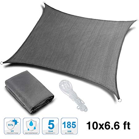 Rovtop Sun Shade Sail - 10 x 6.6 ft 93% UV Block Square&Waterproof Outdoor Garden Patio Yard Party Sunscreen Awning Canopy with Free Rope