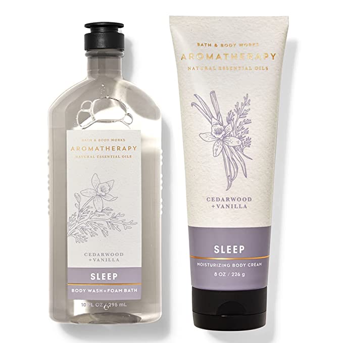 Bath & Body Works Aromatherapy SLEEP Body Wash   Foam Bath 10fl Oz & Body Cream 8fl Oz ( Cedarwood   Vanilla ) Bundle