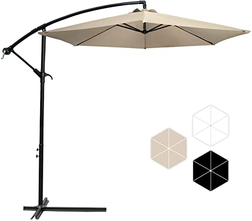 Flamaker 10Ft Offset Patio Cantilever Umbrella Outdoor Hanging Umbrella with Crank & Cross Base Market Umbrella for Garden Deck Poolside and Beach (Beige)