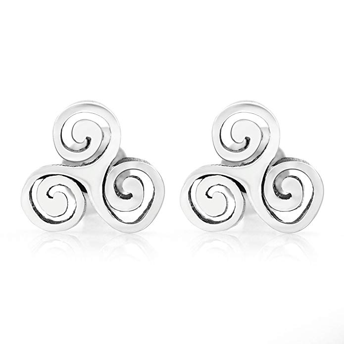 925 Sterling Silver Tiny Triple Spiral Triskele Triskelion Celtic Symbol 10 mm Post Stud Earrings