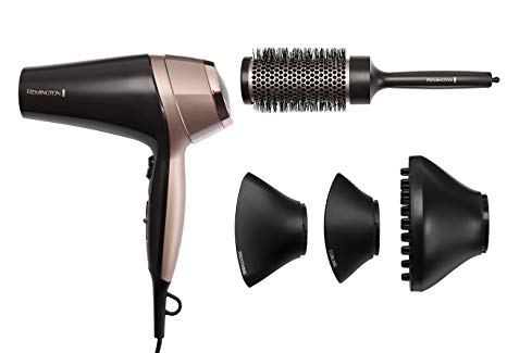 Remington Curl and Straight Confidence Hairdryer, Lightweight Ionic Hair Dryer with Diffuser, Curling Nozzle, Smoothing Nozzle and Hair Brush, D5706