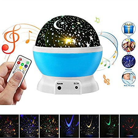 [Newest Design] Remote Control LED Night Light Projector, Elecstars 360 Rotating Star Lamp 4 LED Bulbs 8 Modes with Built-in Mini Music Player for Men Women Kids Best Baby Gifts (Blue)