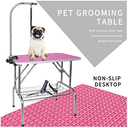 LEIBOU Pet Dog Grooming Table Foldable Grooming Table Heavy Duty Stainless Steel Frame with Arm & Noose & Mesh Tray for Dog Cat Pet Grooming (32" x 20" x 30'')
