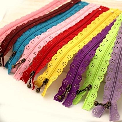 Famixyal Top Quality Novelty 25 Pcs 3# Length 24cm 9 inch DIY Nylon Coil Flower Zipper Lace Zippers for DIY Sewing Tailor Craft Bed Bag