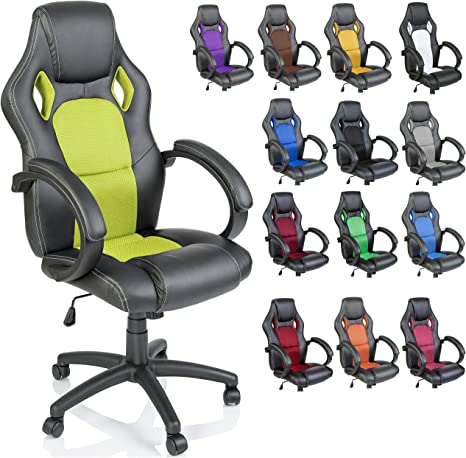 TRESKO Racing Style Faux Leather Office Chair Executive Chair Swivel Chair Lime-Green, Padded armrests, Racer Gaming Chair with tilt Function and Nylon castors, Gas Lift SGS Tested