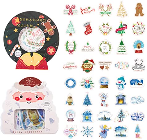 ERCENTURY Christmas Themed Washi Sticker, Santa & Xmas Wreath Christmas Festival Decorative Presents Labels Decals Christmas Gift for Friends, 40 Patterns, 80 Pieces