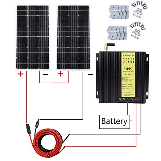 ECO-WORTHY 200W Mono Solar Panel Waterproof System Off Grid Kit 20A MPPT Regulator Controller for Home RV Car Boat Camper Garden Trailer etc.