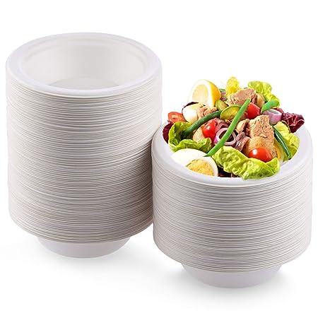 Fuyit 150 Count 12Oz Disposable Bowl, Compostable Biodegradable Sugarcane Bassage Fiber Eco-Friendly White Party Paper Bowls, Heavy-Duty and Microwave Safe for Chili & Soup