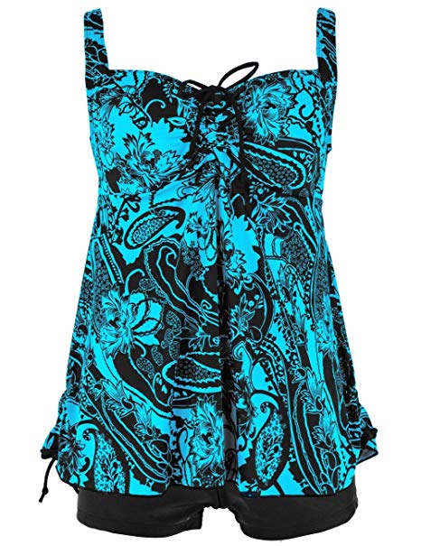 Hilor Women's Plus Size Floral Halter Tankini Set Two Piece Swimsuit