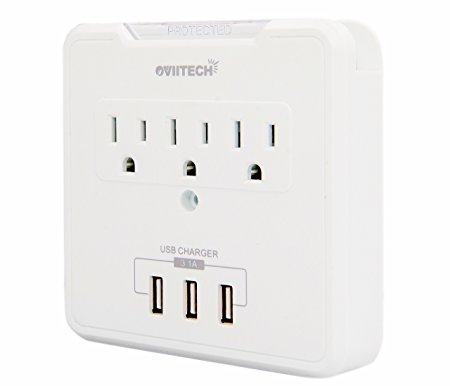 OviiTech Multi-functional Socket Wall Tap,Surge Protector with Triple (3.1A) USB Charging Ports, 3 AC Outlet Plugs and Phone Holder On the Top, Home/Office Use,ETL/CETL Certified