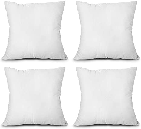 EDOW Throw Pillow Inserts, Set of 4 Lightweight Down Alternative Polyester Pillow, Couch Cushion, Sham Stuffer, Machine Washable. (White, 24x24)