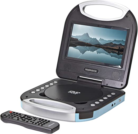Magnavox MTFT750-BL Portable 7 inch TFT DVD/CD Player with Remote Control and Car Adapter in Blue | Rechargeable Battery | Headphone Jack | Built-In Speakers |