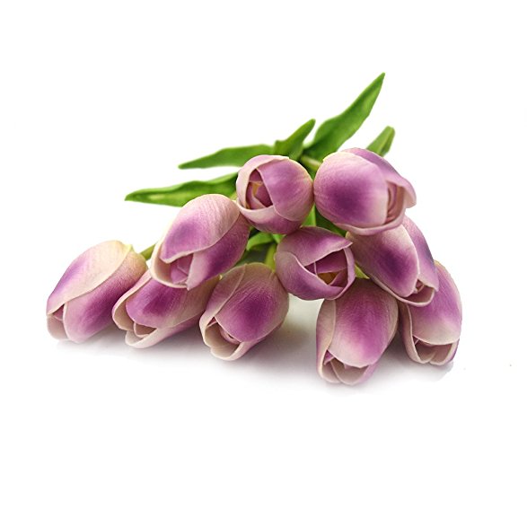 SMYLLS 10 pcs Holland Tulips Flowers with Latex-Look Like Real,Eco-friendly Odourless Artificial Flowers Christmas Party Decoration Gift Package(10, Purple)