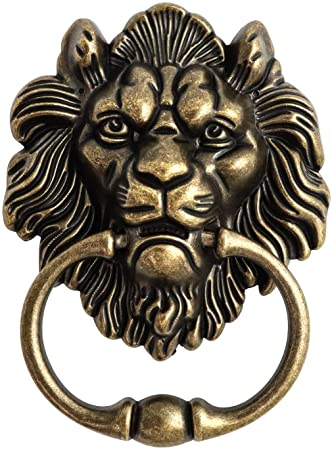 QWORK Antique Bronze Lion Door Handle Classical Lion Head Knocker