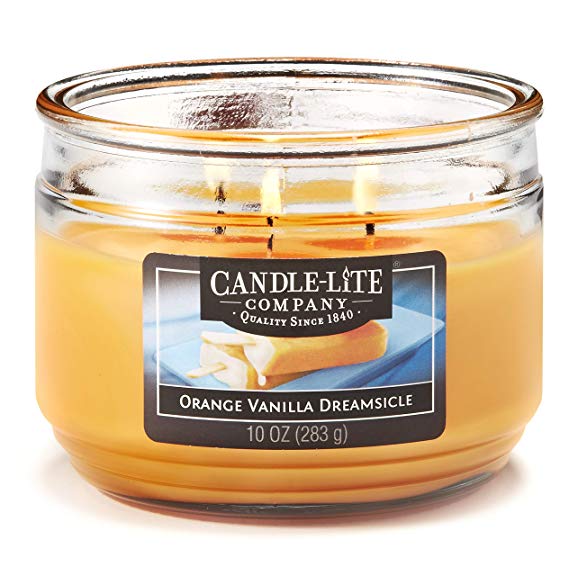 Candle-Lite Everyday Scented Orange Vanilla Dreamsicle 3-Wick Jar Candle, 10 oz, Yellow