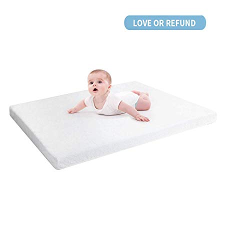 RUUF Crib Mattress Topper, Premium Gel-Infused Memory Foam Crib Mattress Pad with Removable 100% Waterproof Cotton Cover, 52" x 27" x 2"