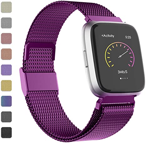 iGK Metal Replacement Bands Compatible for Fitbit Versa/Versa Lite Edition/Versa 2, Stainless Steel Loop Metal Mesh Bracelet Unique Magnet Lock Wristbands