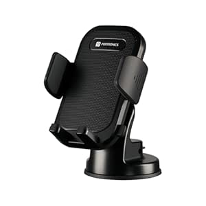 Portronics Clamp M4 Car Phone Holder Stand with 360 Degree Rotation, Strong Grip, Suction Cup Mount, Single Hand Use, Shockproof Build, Mobile Stand for Car (Black)