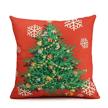 Homar Pillow Covers - Christmas Tree Decorative Throw Pillow Case - Washable Square Red Cotton Linen Pillowcase Standard Size 18 x 18 with Hidden Zipper Perfect for Couch Home Decorative