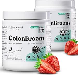 ColonBroom Psyllium Husk Powders (Strawberry, 120 Servings) - Colon Cleanse for Bloating Relief & Gut Health - Colon Broom Fiber Powder Drink - Vegan, Gluten Free, Non-GMO Fiber Powder Supplement