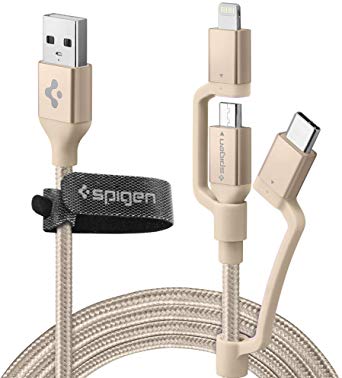 Spigen DuraSync 3-in-1 Universal Charger Cable, Lightning/USB-C/Micro USB, Premium Braided [4.9ft MFi Certified] Multi Charging Cable Works with iPhone, iPad, Galaxy, LG, Pixel with a Cable Organizer