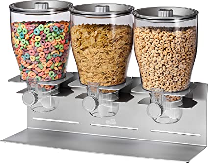 Zevro KCH-06151 Commercial Plus Dry Food Dispenser, Triple Canister, Stainless Steel, Silver/Chrome